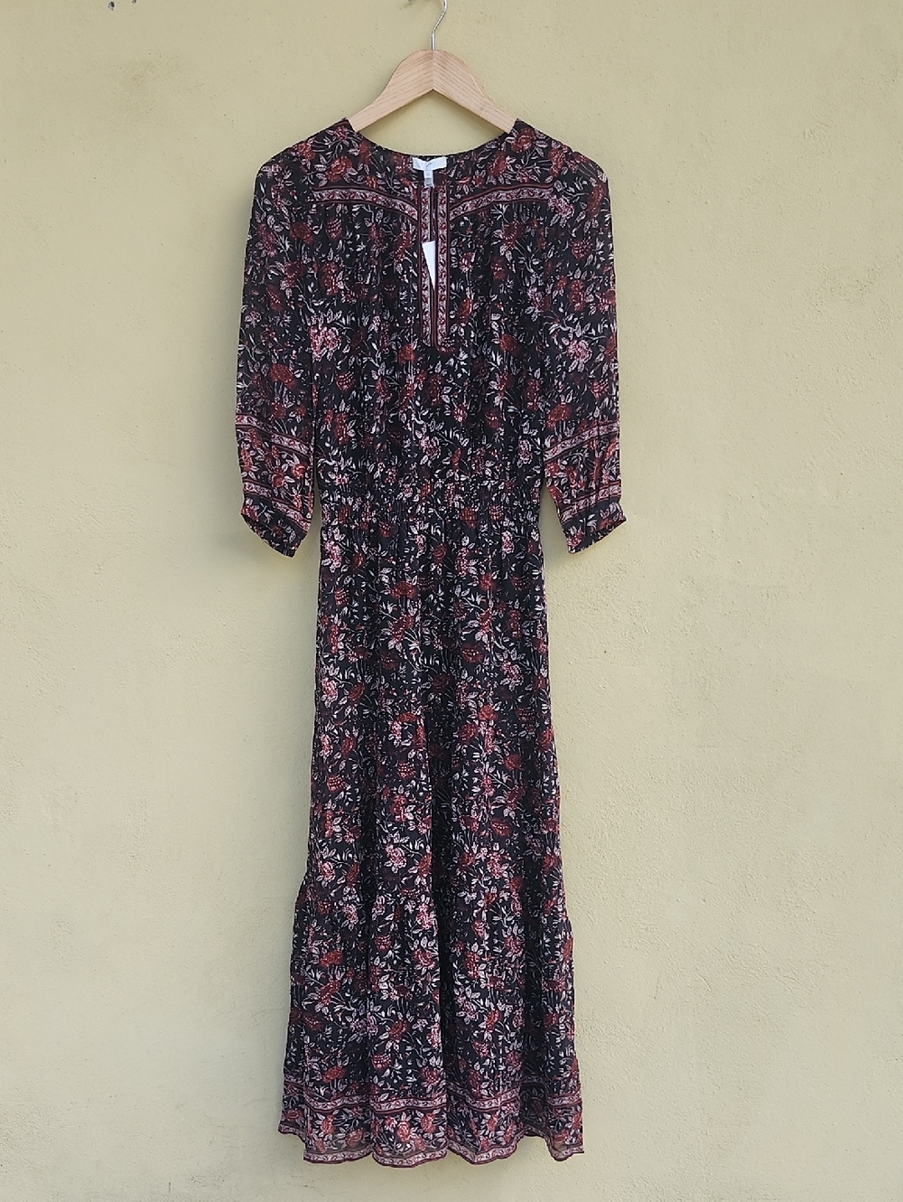 Joie Black Maxi Dress with Pink & Red Floral Print